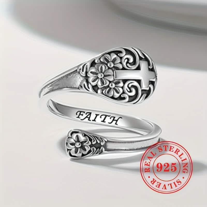 925 Sterling Silver Bohemian Faith Ring – Adjustable Vintage Cross DailySale