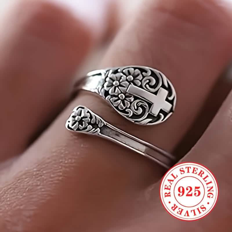 925 Sterling Silver Bohemian Faith Ring – Adjustable Vintage Cross DailySale