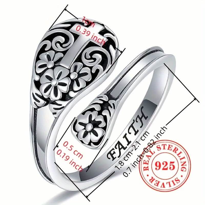 925 Sterling Silver Bohemian Faith Ring – Adjustable Vintage Cross DailySale
