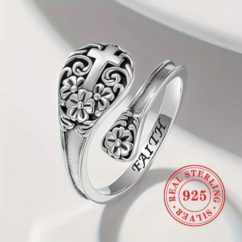925 Sterling Silver Bohemian Faith Ring – Adjustable Vintage Cross DailySale
