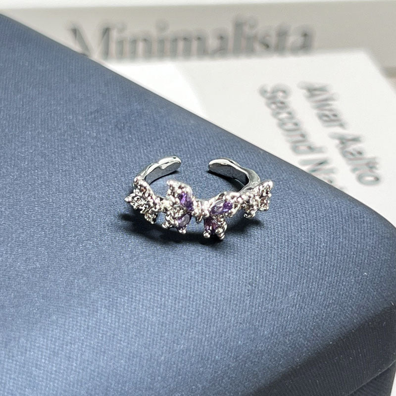 Trendy Niche Designed Purple Rhinestone Inlaid Open Ring For Ladies, Classic Nine Purple Fire Series Sweet Cool Light Luxury High-End Texture Finger Jewelry, Versatile Daily Matching Accessory Vera Lux