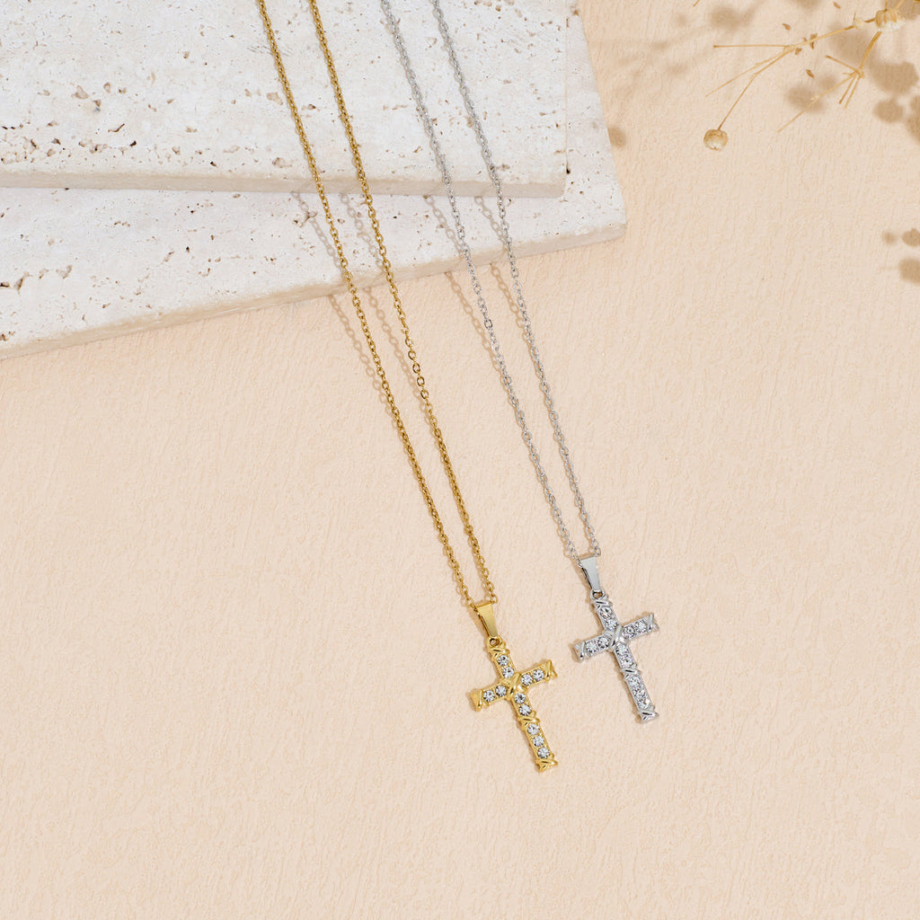 Stainless Steel Inlaid Zircon Cross Pendant Necklace For Men And Women Vera Lux