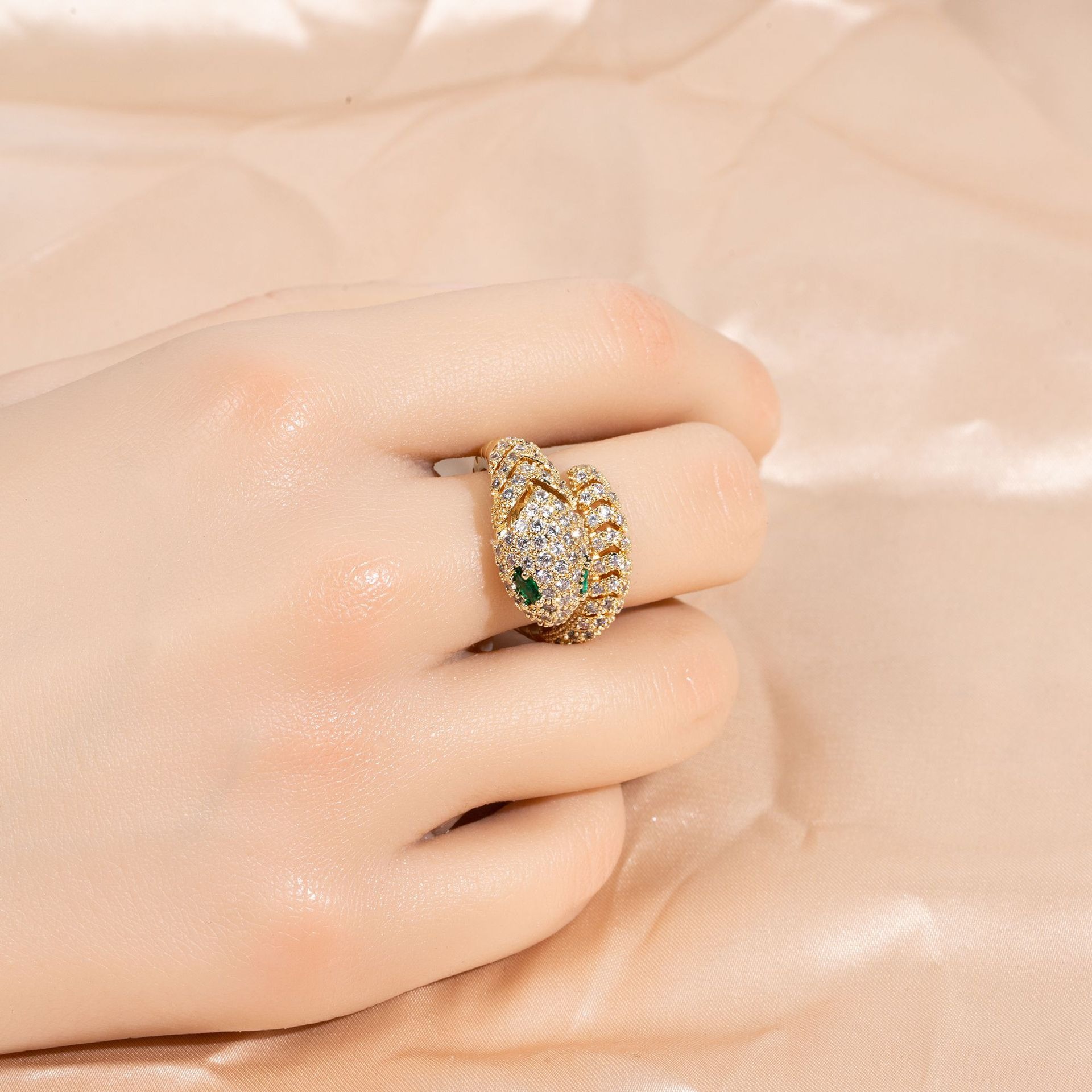Snake-Shaped Adjustable Open Ring with Zircon Inlay Vera Lux