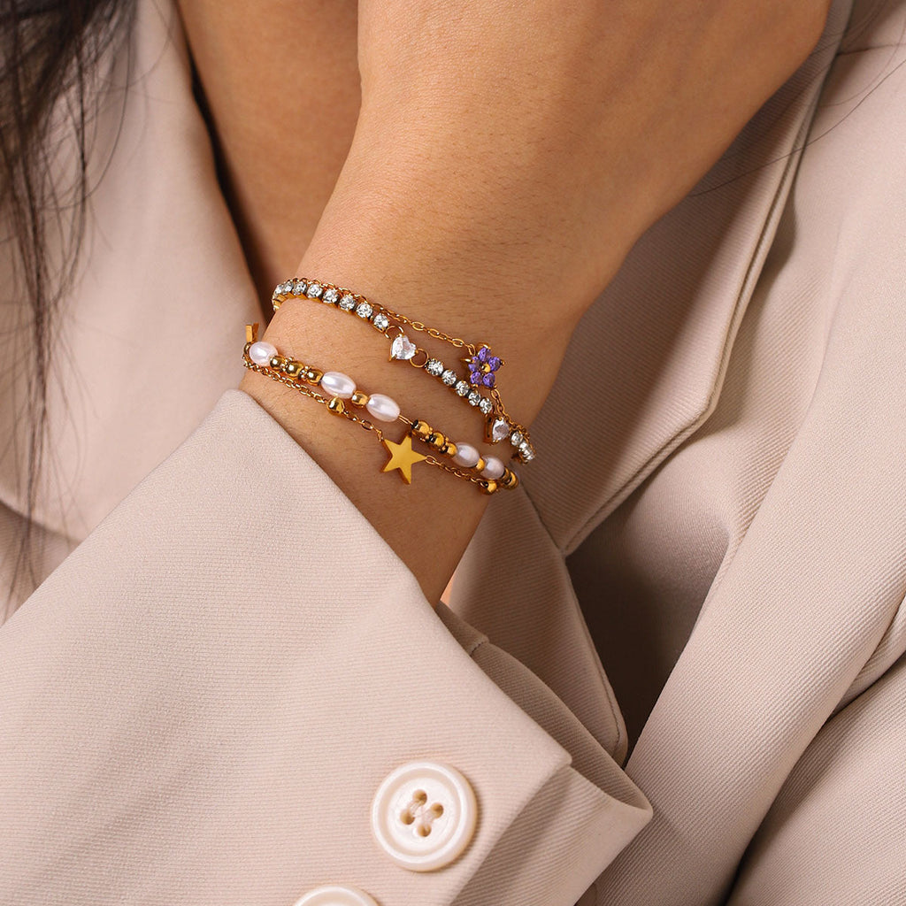 Resort-style 18K Gold Stainless Steel Zircon Bracelet Vera Lux