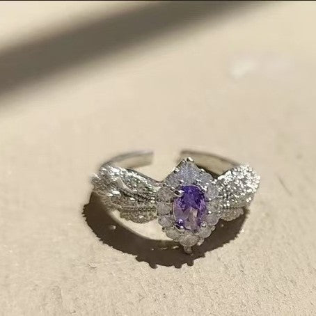 Light Purple Zircon Open Ring, Luxury Elegant Adjustable Band For Women Vera Lux