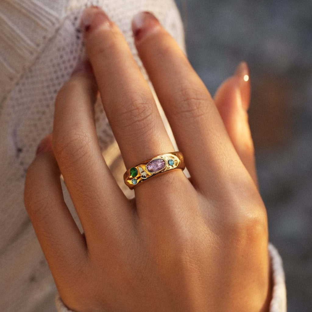 18K gold inlaid gemstone exquisite design noble ring Vera Lux