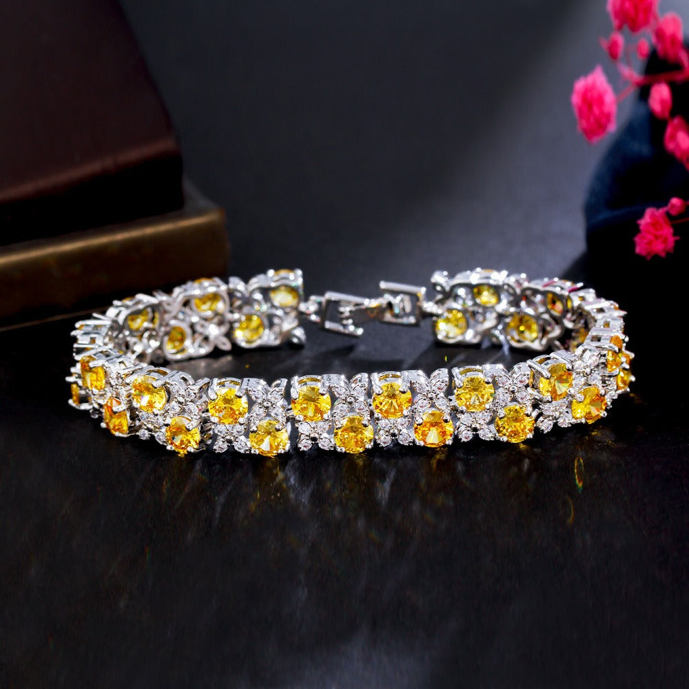Zircon micro-inlaid gemstone and sparkling diamond-plated bracelet Vera Lux