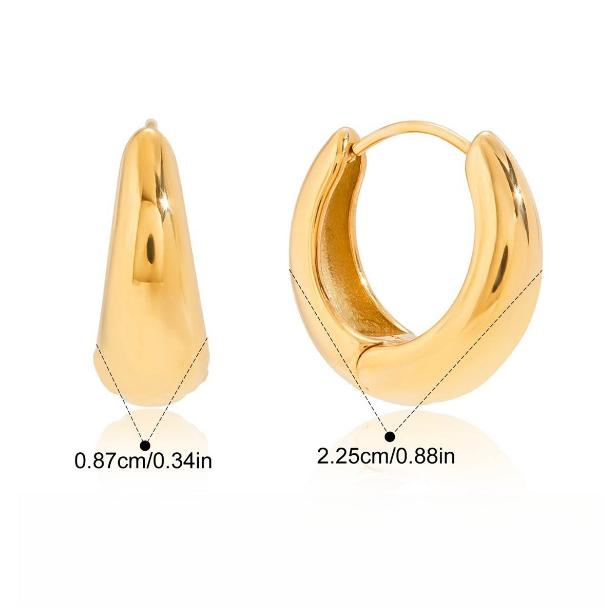 18K gold lightweight luxury earrings with engraved lettering on the inner surface. Vera Lux