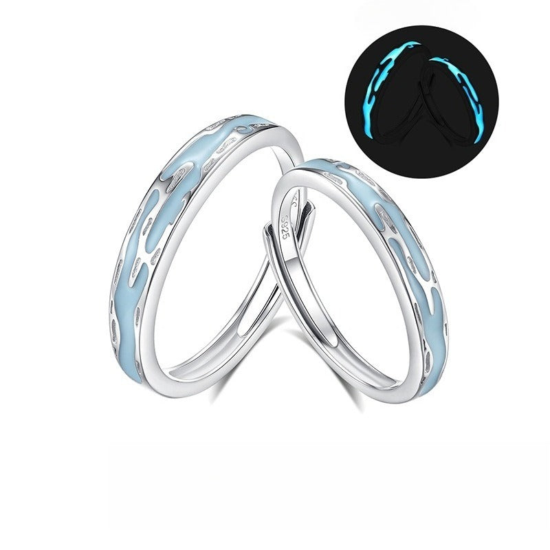 S925 sterling silver Jiangnan Misty Rain fluorescent couple ring Vera Lux
