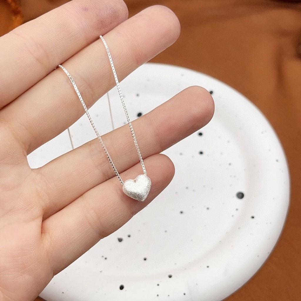 1pcs 999 Sterling Silver Matte Heart Box Chain Necklace, Dainty Elegant Style, Ideal For Birthday & Valentine Gifts Vera Lux