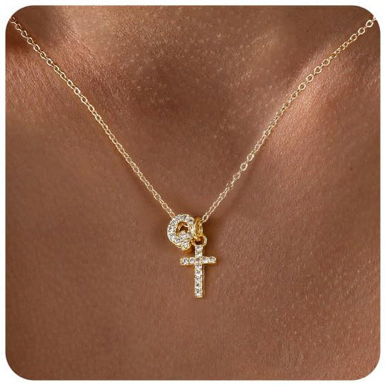 Zircon Inlaid 26 Letter Cross English Necklace Vera Lux