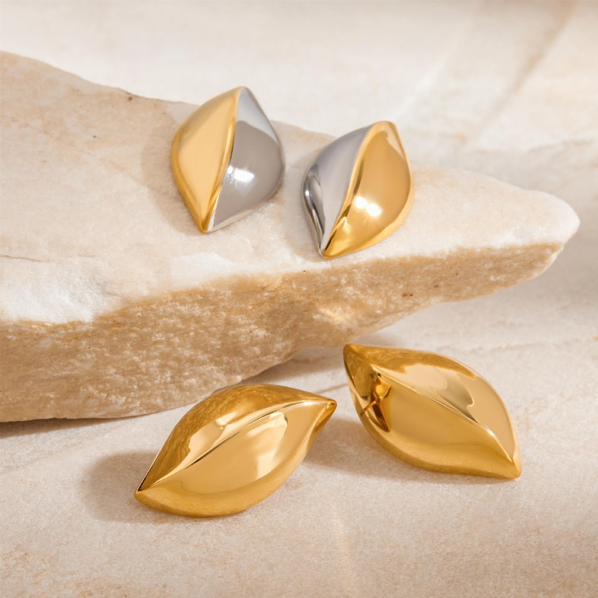 18K gold geometric shape with gold and silver color matching design simple personality earrings Vera Lux