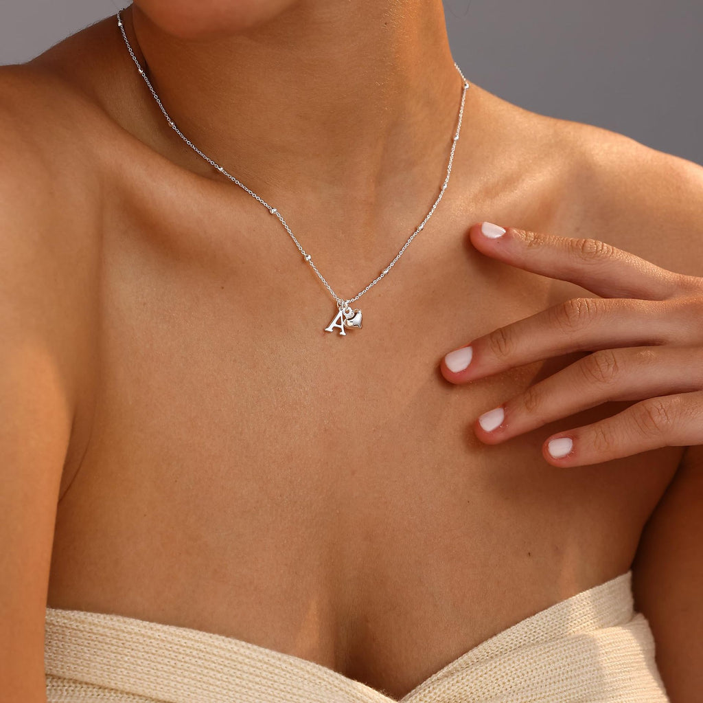 Initial Letter Stainless Steel Minimalist Cool-Girl Style Heart Pendant Necklace Vera Lux