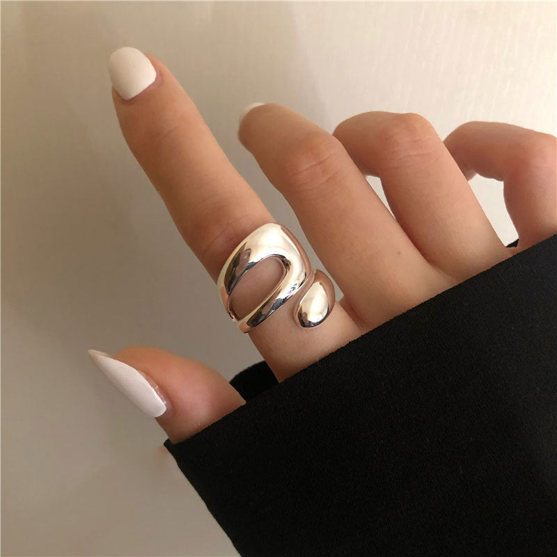 925 Sterling Silver Intertwined Chain Ring, Vintage Open Adjustable Cuff, Non Tarnish Korean Style Jewelry Vera Lux