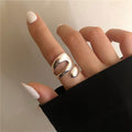 925 Sterling Silver Intertwined Chain Ring, Vintage Open Adjustable Cuff, Non Tarnish Korean Style Jewelry Vera Lux
