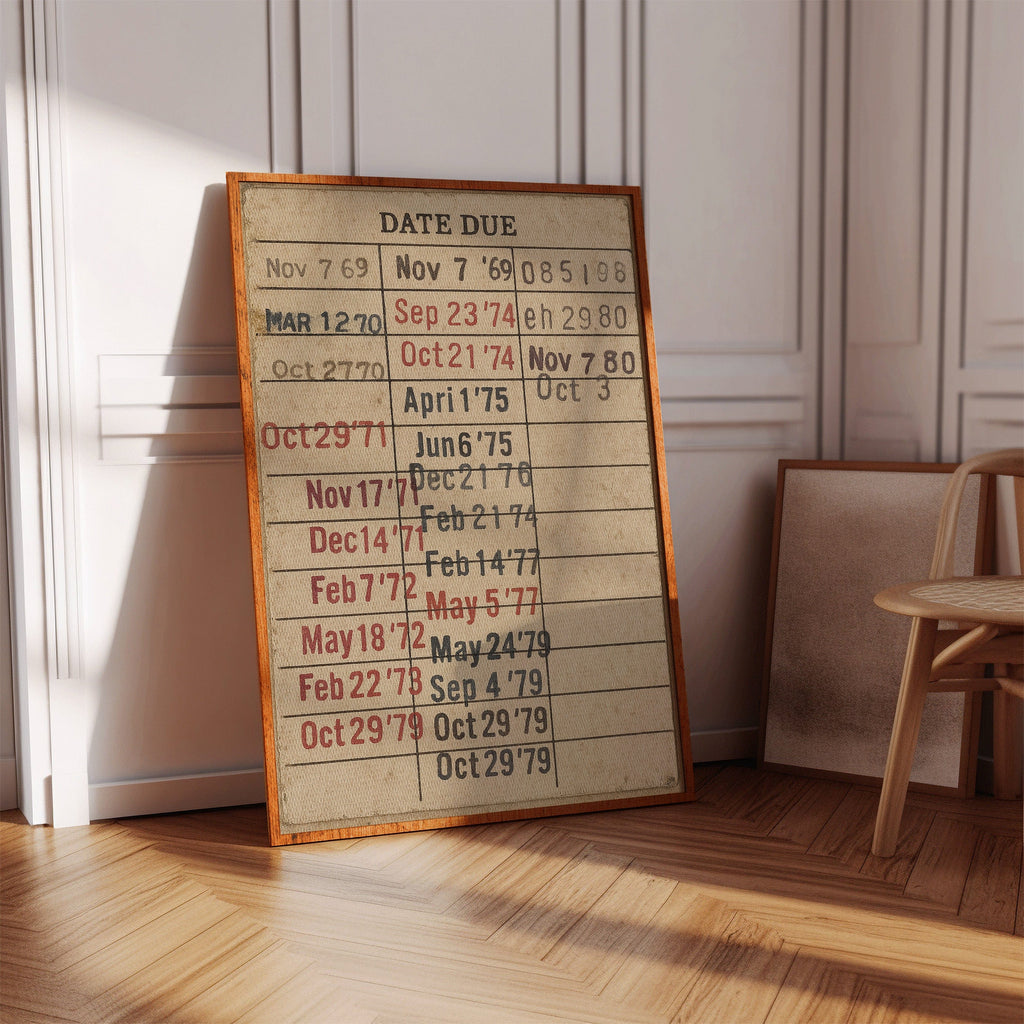 Vintage Library Date Due Card – Retro Paper Texture Wall Art Kooly