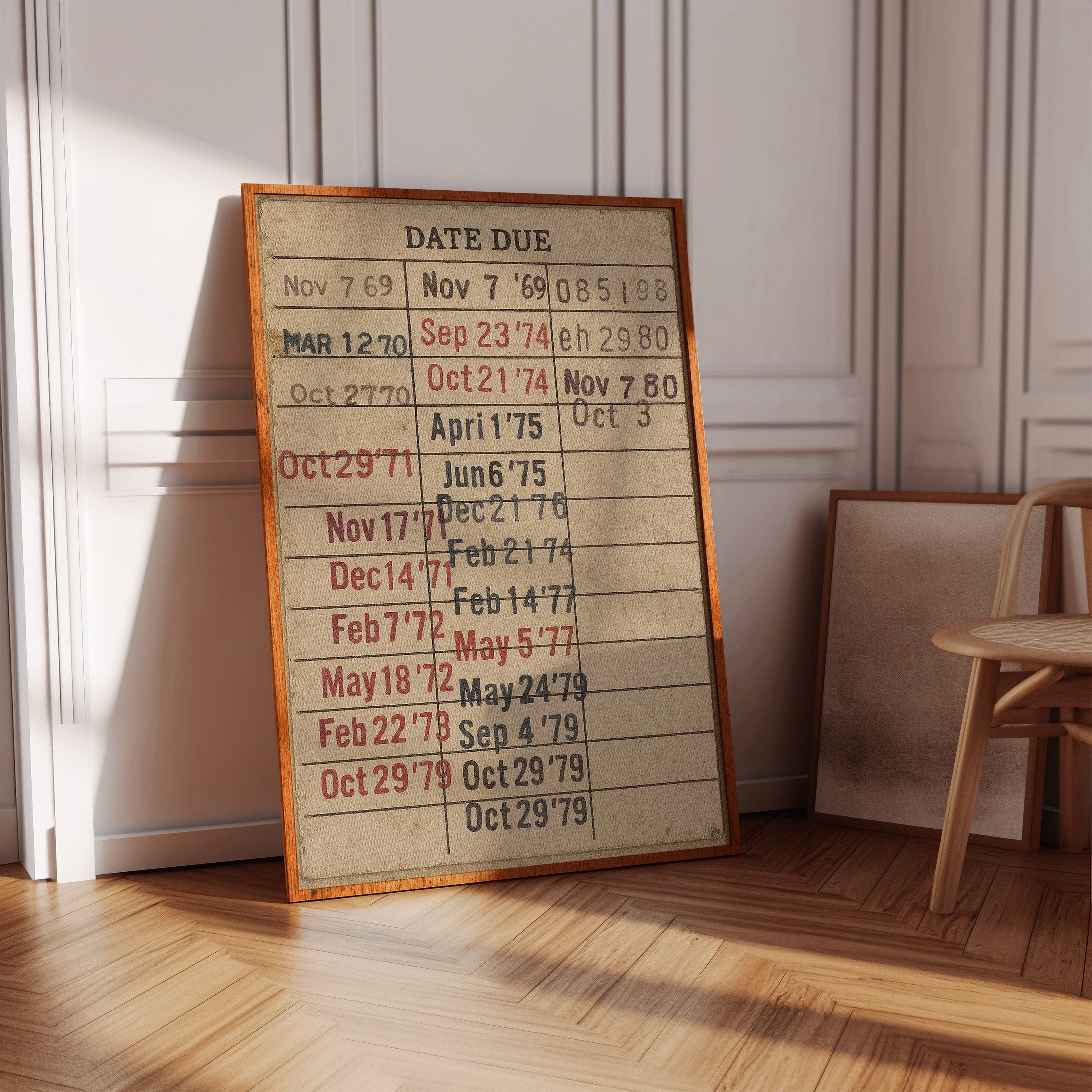 Vintage Library Date Due Card – Retro Paper Texture Wall Art Kooly