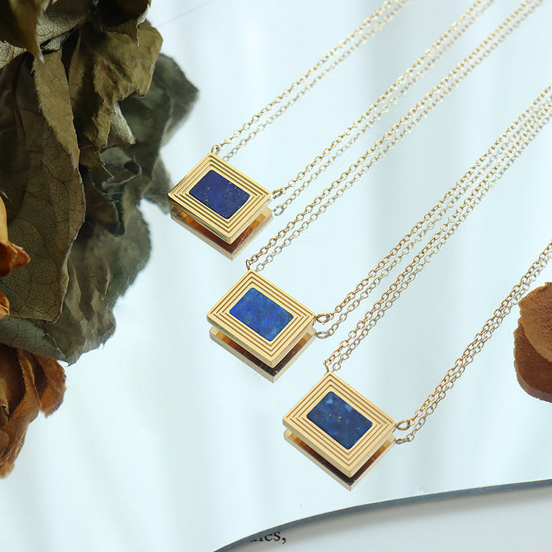 French-style Square Oil Painting Lapis Lazuli Necklace Vera Lux