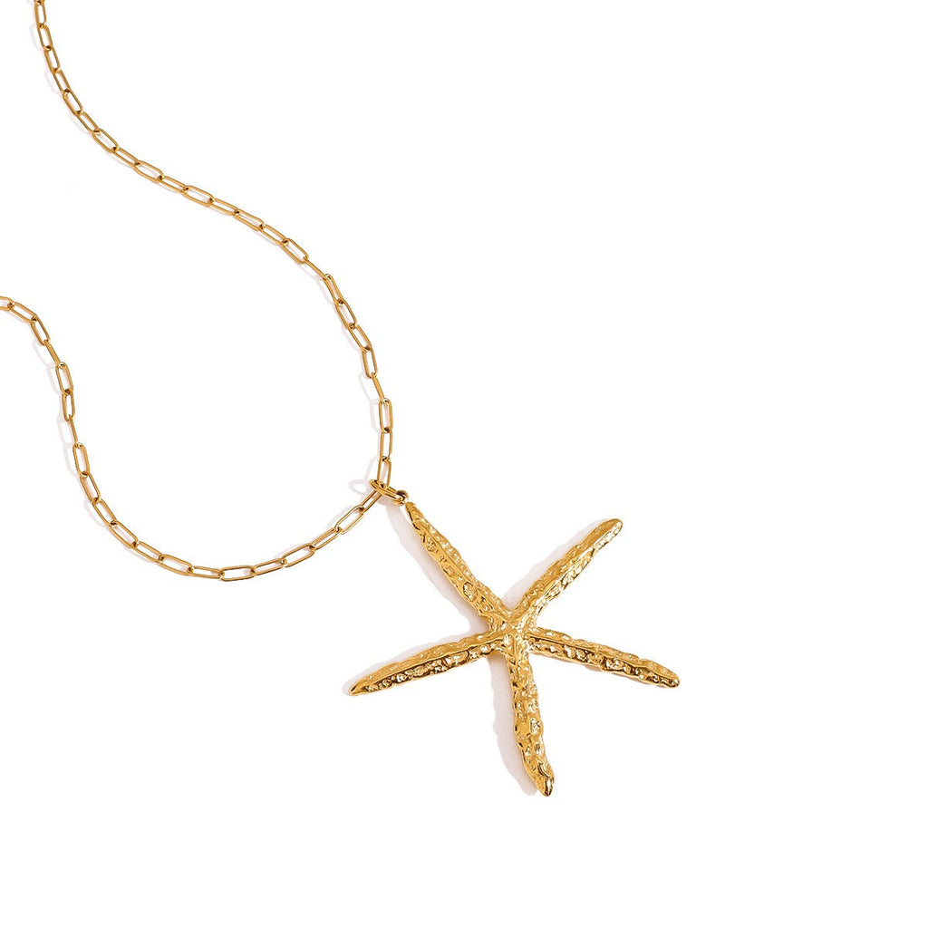 18K Gold Starfish Shape Textured Beach Style Necklace Vera Lux