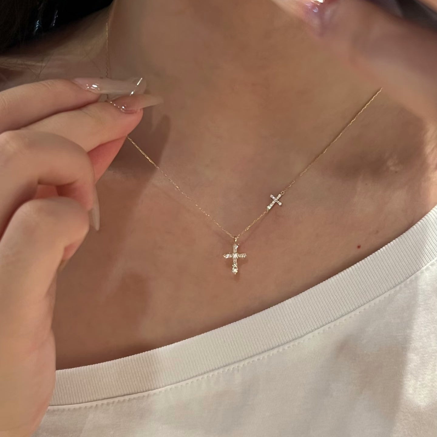 Vintage Full-Diamond Gemini Cross Necklace For Women Vera Lux