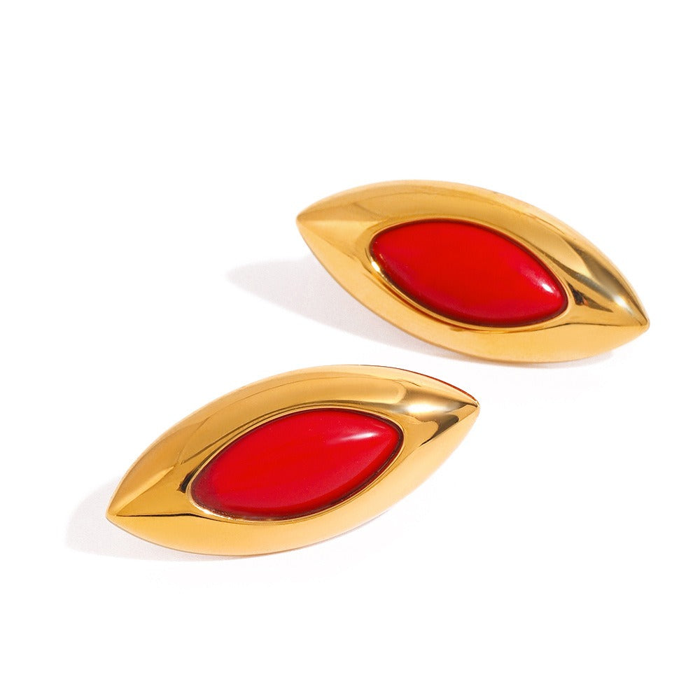 18K gold geometric oval inlaid gemstone design exquisite dazzling earrings Vera Lux