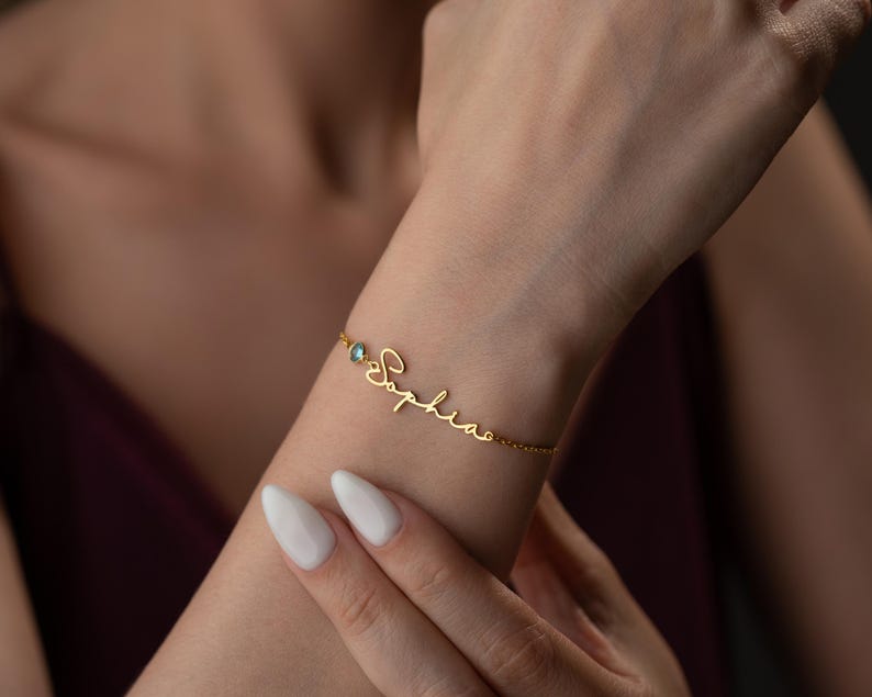 Personalized Cursive Name & Birthstone Bracelet Vera Lux