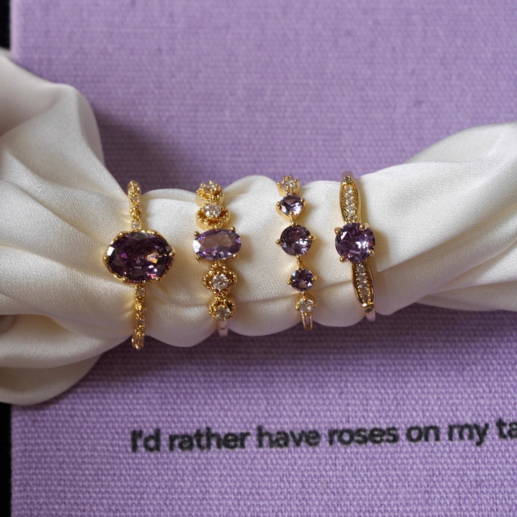 French Retro High-End Gentle Light Luxury Micro-Set Sparkling Purple Zircon Open Ring Vera Lux