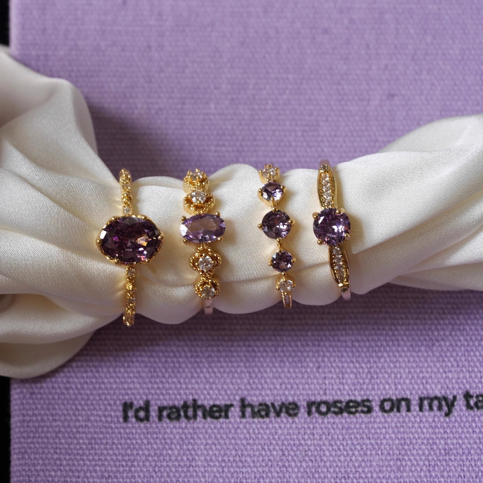 French Retro High-End Gentle Light Luxury Micro-Set Sparkling Purple Zircon Open Ring Vera Lux
