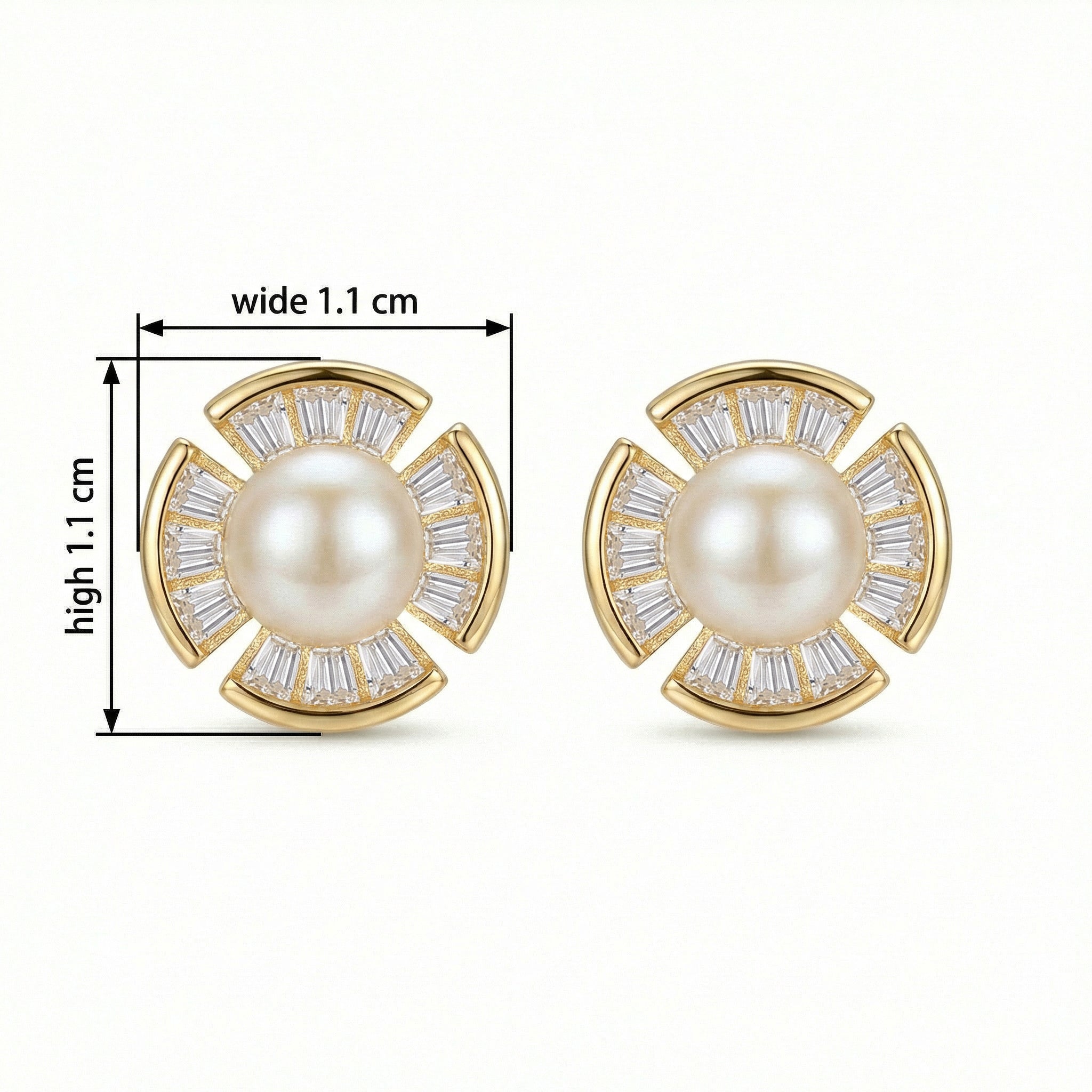 925 Sterling Silver Radiant Pearl and Baguette-Cut Fan-Shaped Stud Earrings Vera Lux