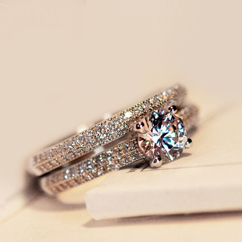 Micro Pave Ring Set With Simulated Heart & Arrow Zirconia, Luxury Proposal Ring For Women Vera Lux