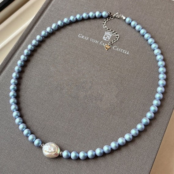 Freshwater Pearl Set: Iridescent Blue Pearl Necklace, Bracelet, and Hoop Earrings Vera Lux