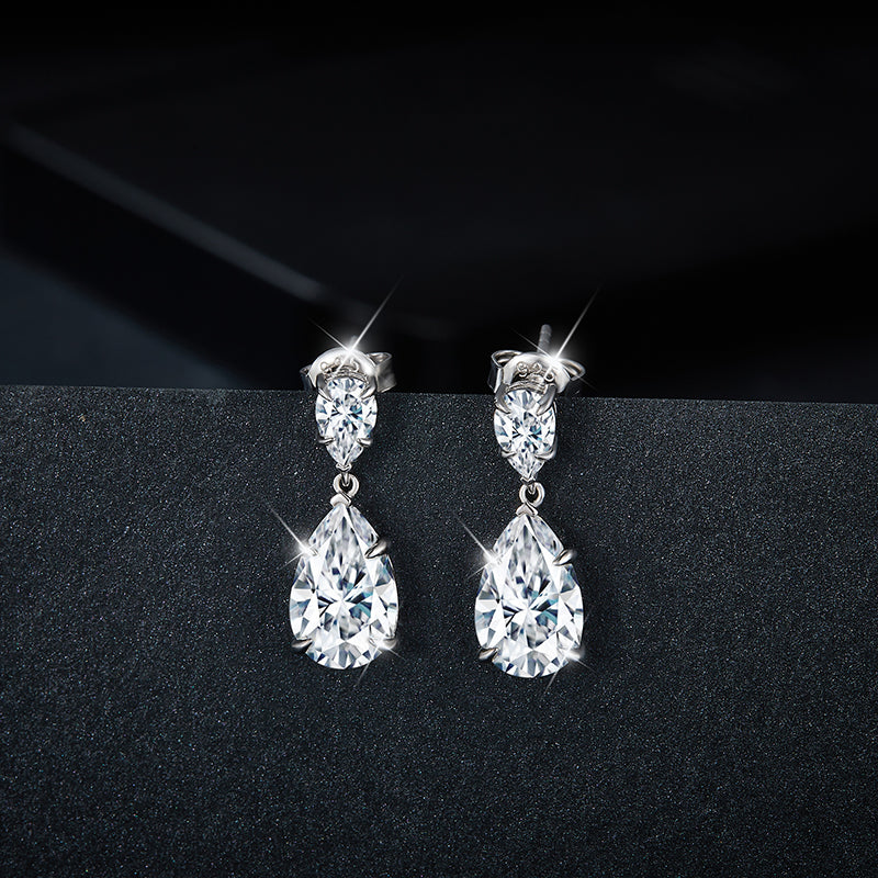 S925 Sterling Silver Pear Cut Moissanite Dangle Earrings  7x11mm Teardrop Double Stone Drop Earrings With GRA Platinum Plated Jewelry Gift Box Set Vera Lux