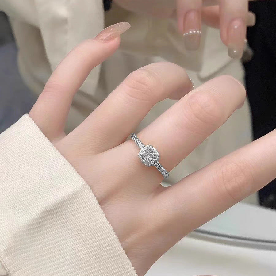 S999 Pure Silver Small Square Sugar Full Zircon Ring For Women, Niche Premium & Delicate, Light Luxury Versatile Jewelry Wholesale Vera Lux