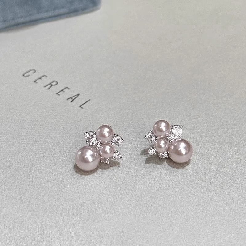 Gentle, Fair-looking Manta Rose Gold Pearl Zircon Stud Earrings Vera Lux