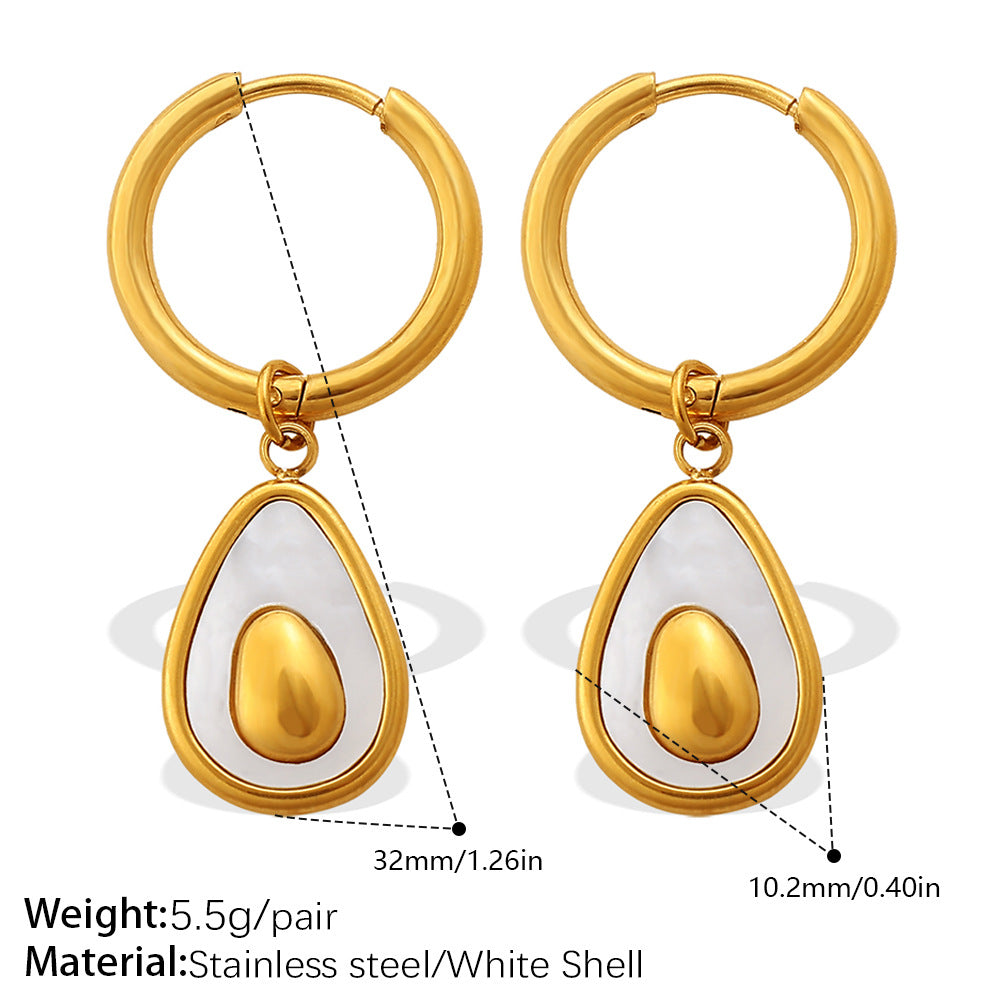Personalized Light Luxury Stainless Steel Avocado Pendant Earrings, 18K Gold Plated High-End Elegant Ear Jewelry Vera Lux