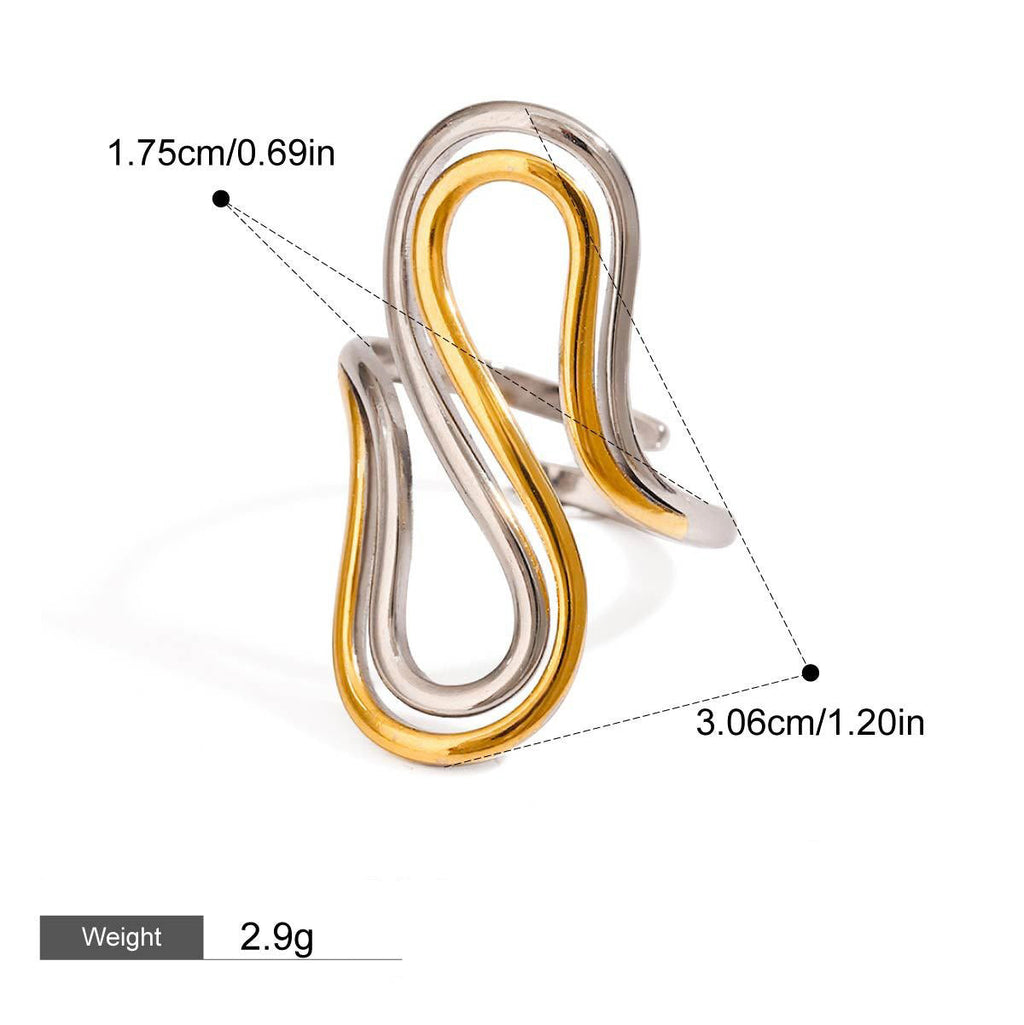 18K gold irregular lines with gold and silver color matching design unique personality ring Vera Lux