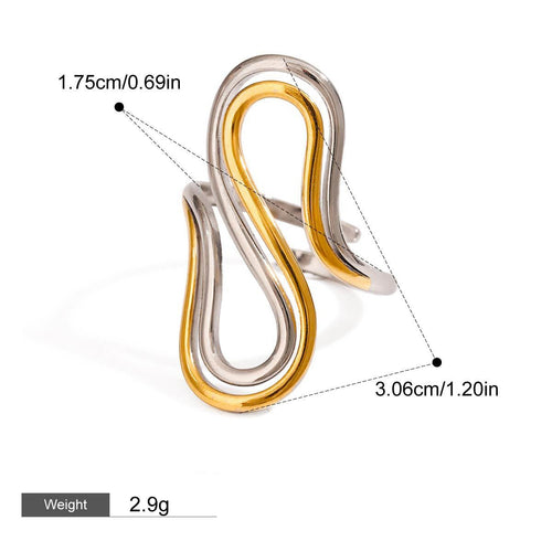 18K gold irregular lines with gold and silver color matching design unique personality ring Vera Lux