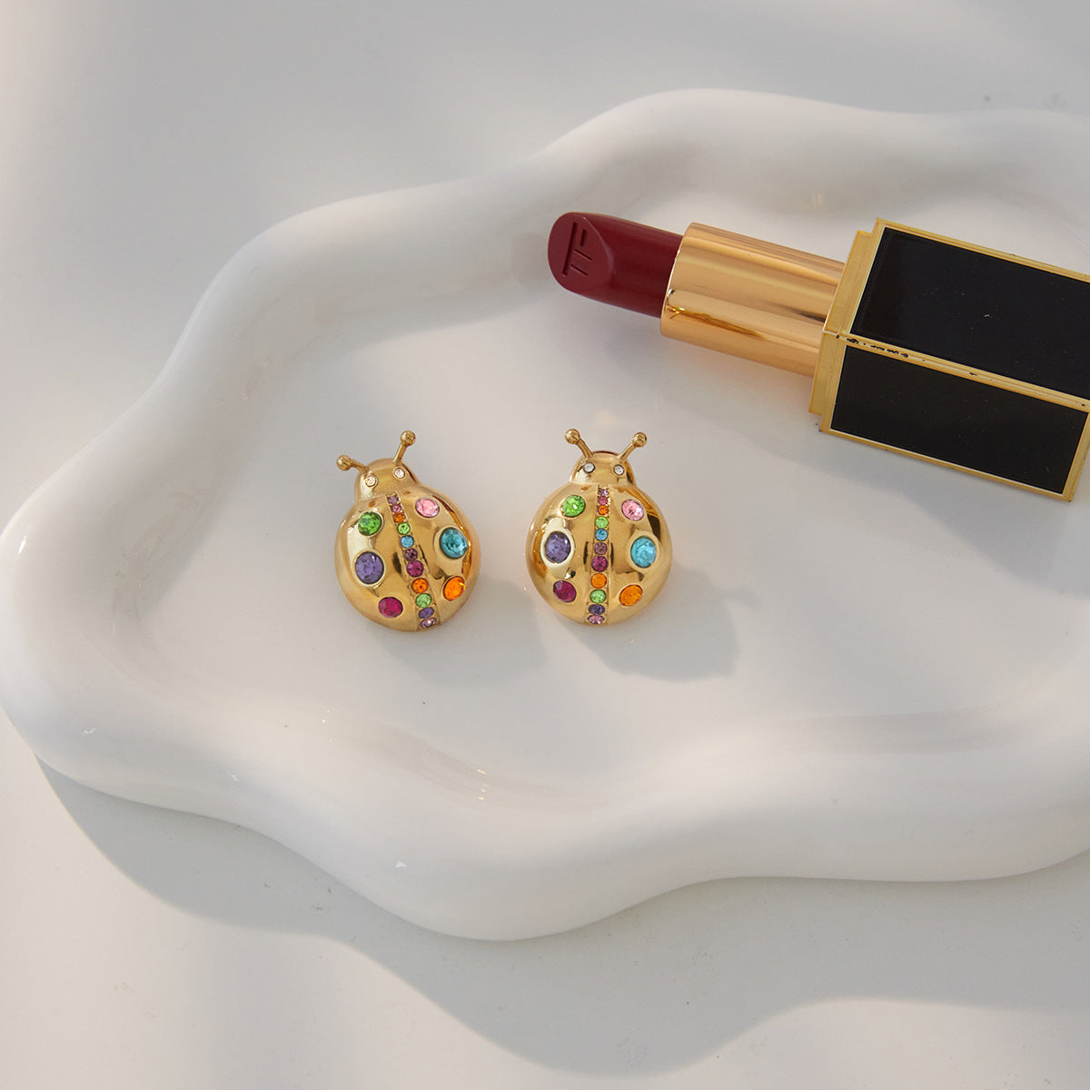Colorful Zircon Ladybug Stud Earrings Vera Lux