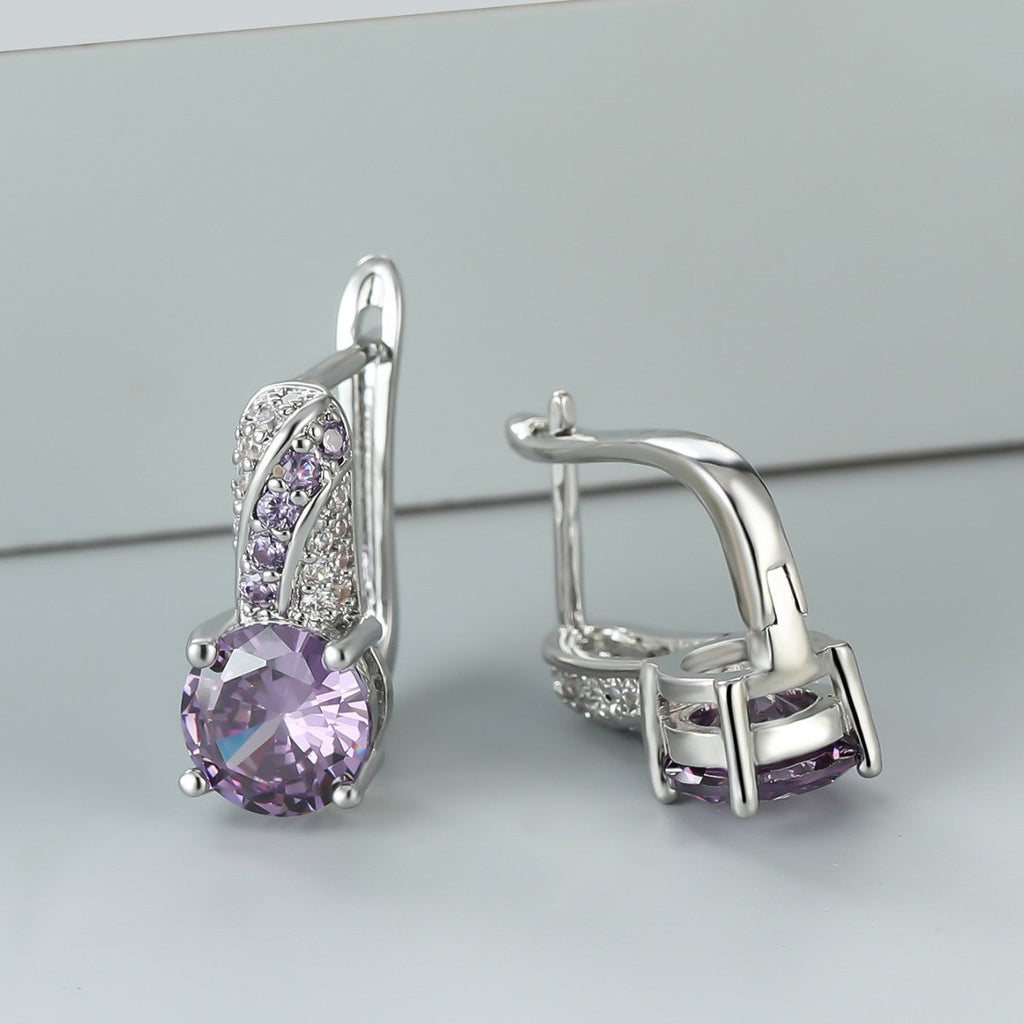 AutumnWinter Accessories White K-Gold Inlaid Round Amethyst Ear Clips Vera Lux
