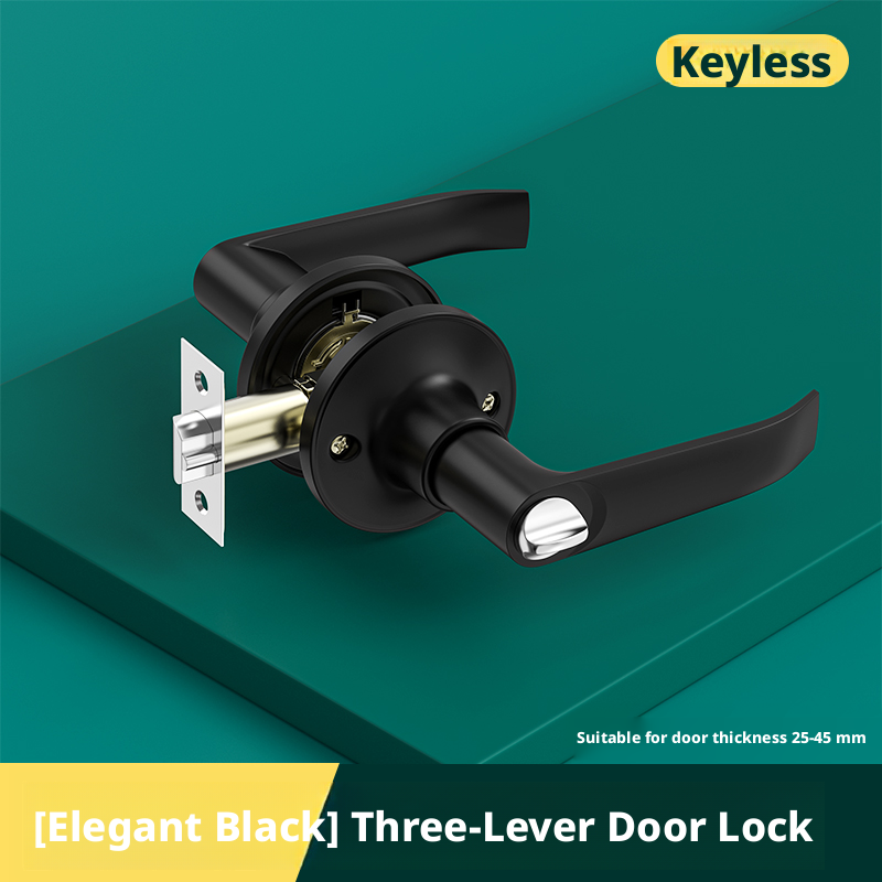 Three-bar door handle-elegant black-Adaptable door thickness 25-45-No key-One set Vera Lux