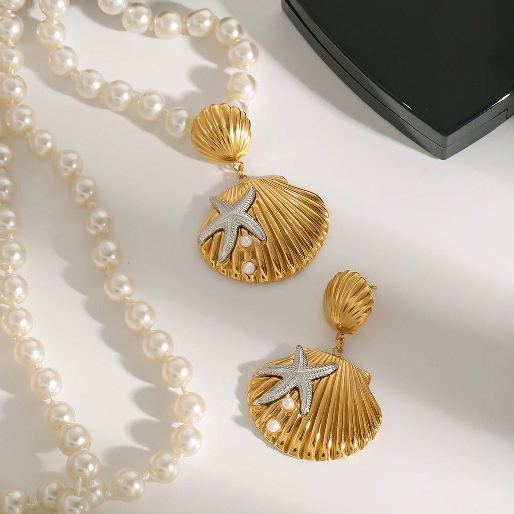 18K shells and starfish design exquisite and unique earrings Vera Lux