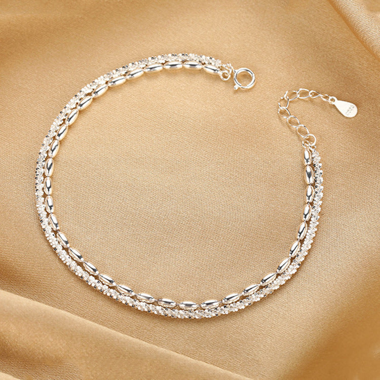 S925 Sterling Silver Starry Bead Double Layer Bracelet For Women, Shimmering Rice Bead Design, INS Style Luxury Senior Sense Jewelry Vera Lux