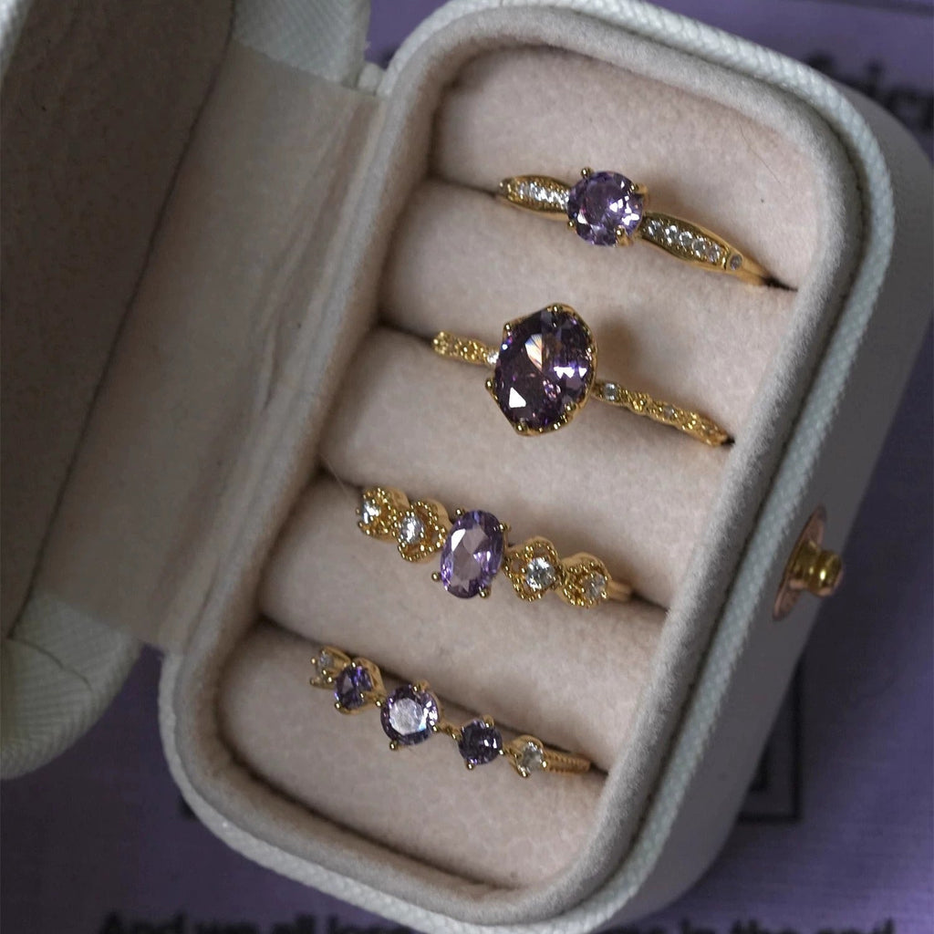 French Retro High-End Gentle Light Luxury Micro-Set Sparkling Purple Zircon Open Ring Vera Lux