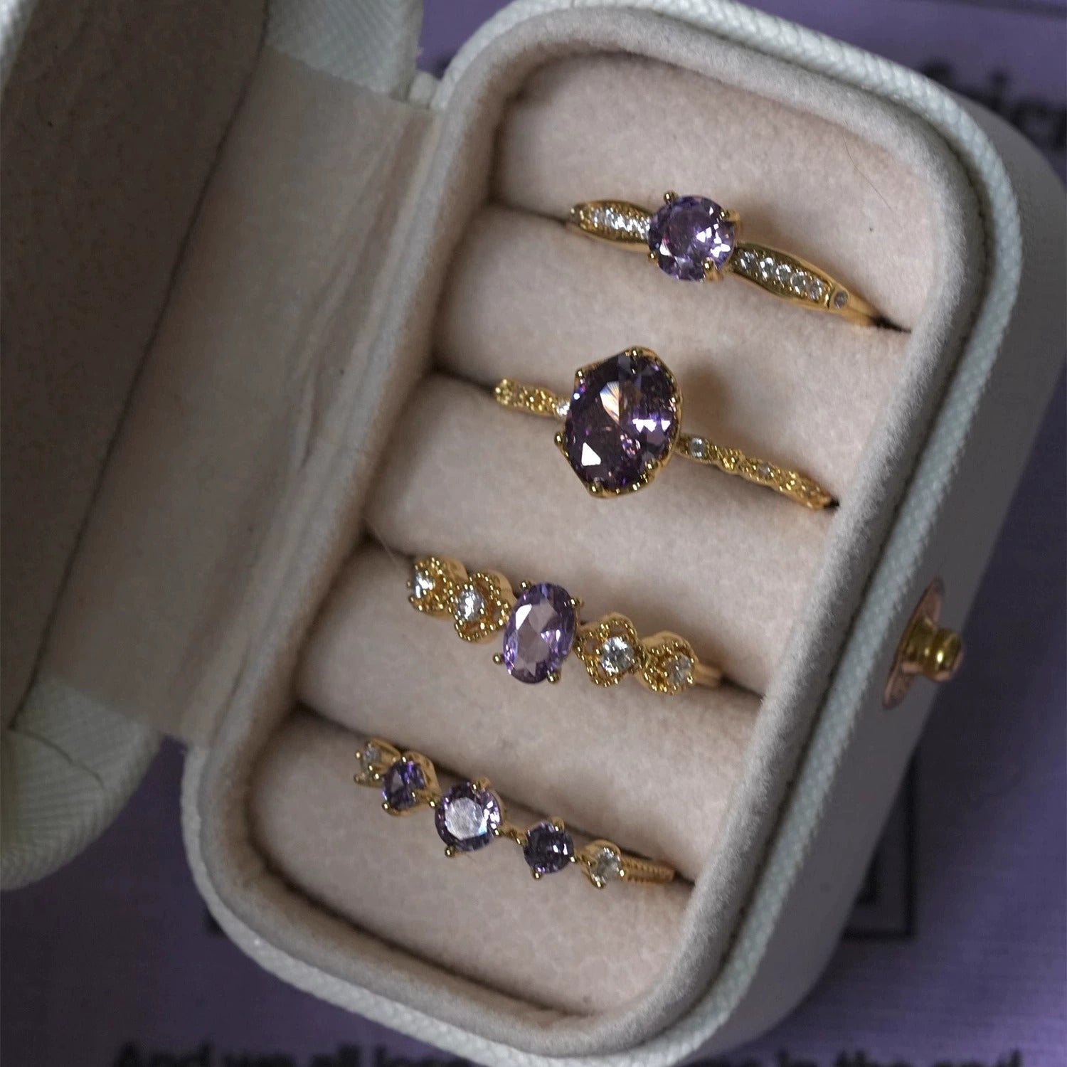 French Retro High-End Gentle Light Luxury Micro-Set Sparkling Purple Zircon Open Ring Vera Lux