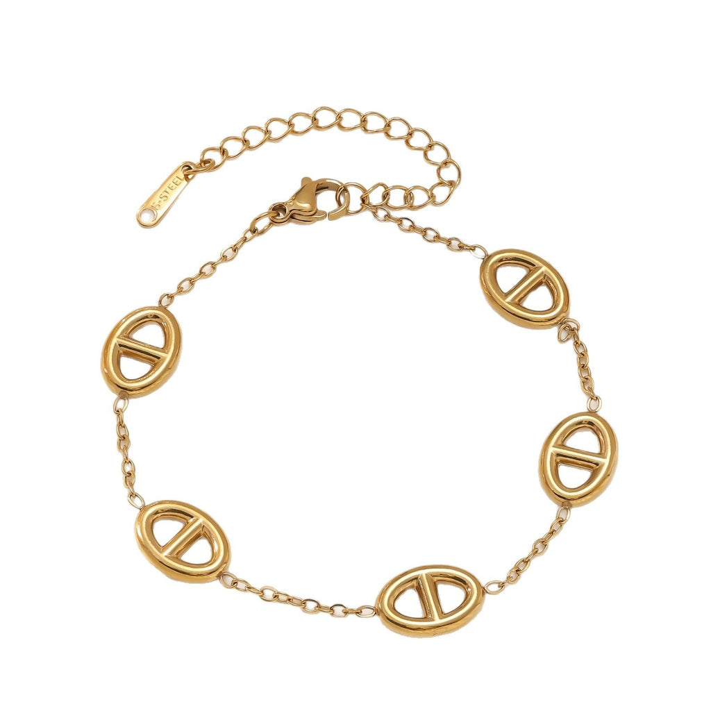 18K Gold Pig Nose Necklace and Bracelet Set Vera Lux