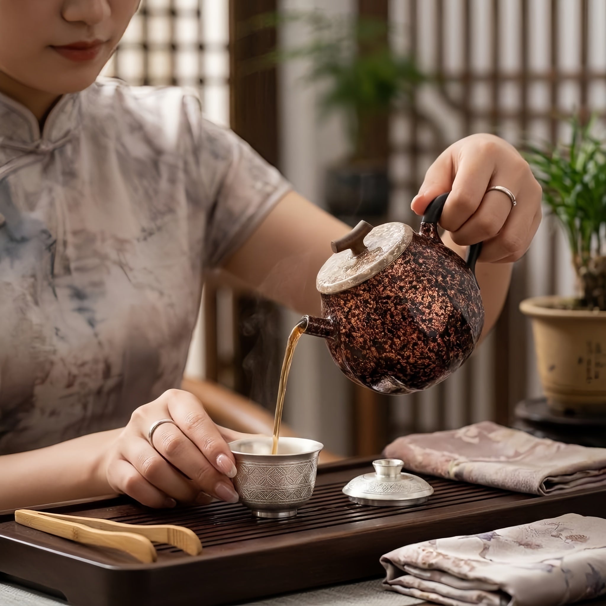 Pure 999 Fine Silver Elegant Metallic Teapot with Wooden Lid and  Handle-Finely crafted small teapot - Handicraft Vera Lux
