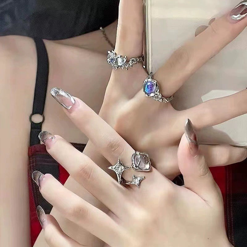 High-End Opal & Moonstone Ring For Women, Luxury Niche Design, Lava Zircon Adjustable Index Finger Ring Vera Lux