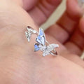Blue Double Butterfly Open Ring For Women, New Vintage Luxury Delicate Fairy Style Adjustable Index Finger Band Vera Lux