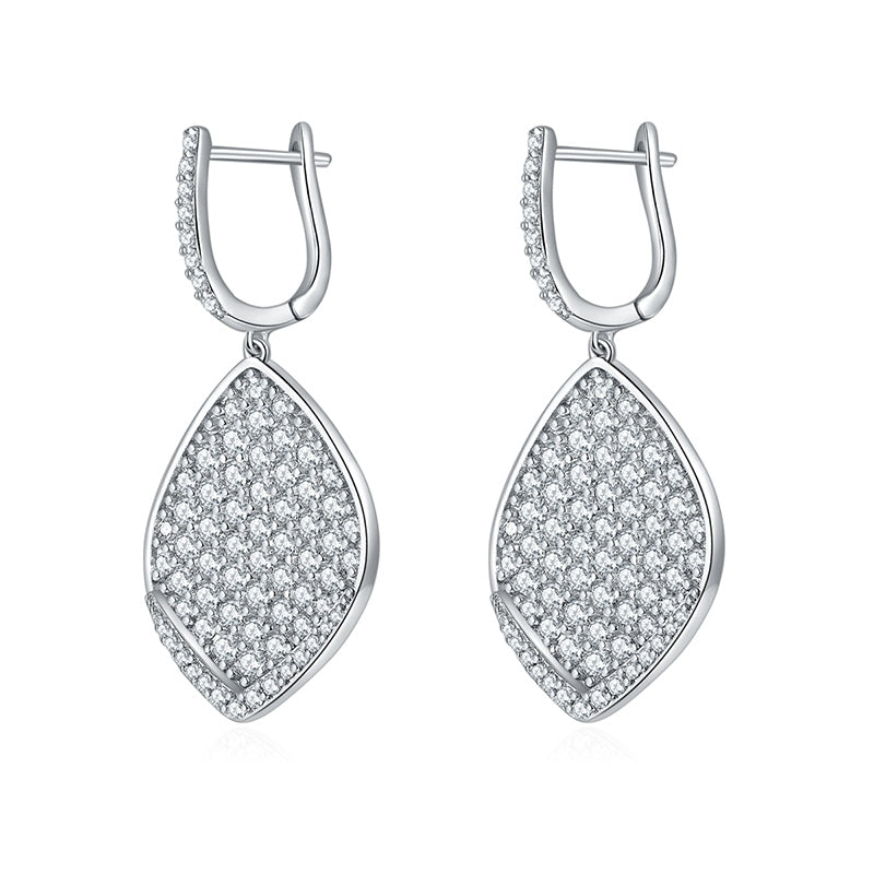 S925 Sterling Silver Platinum Plated Leaf Shaped Pave Moissanite Dangle Earrings  Teardrop Drop Earrings With GRA Certificate Luxury Jewelry Gift Box Set Vera Lux