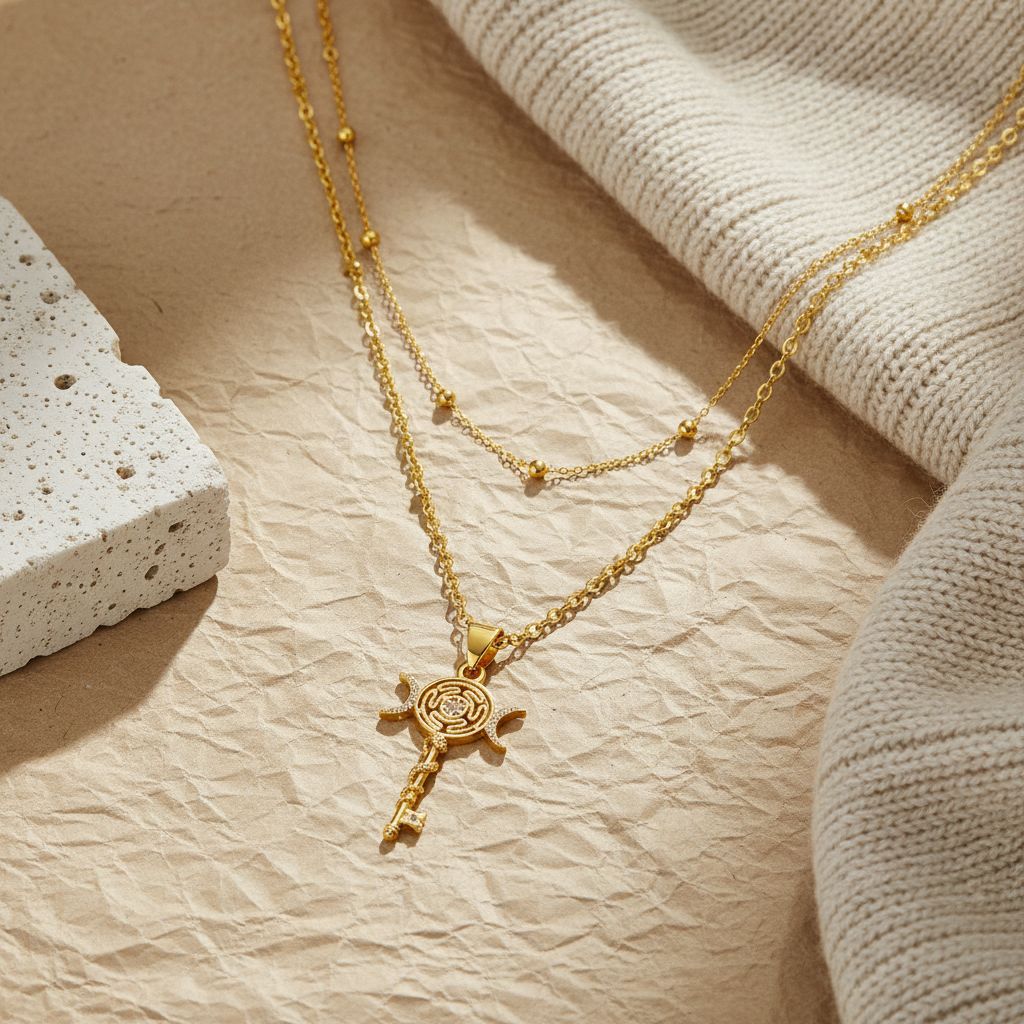 Serpentine Key Double Layered Necklace Vera Lux